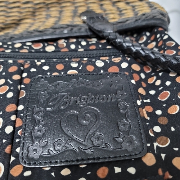 Vintage Brighton Raffia Straw Leather Trim Shoulder Bag - Black & Tan - Picture 14 of 16